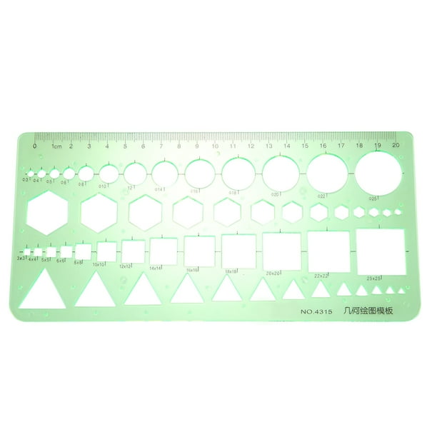 Green Plastic Circles Squares Hexagons Geometric Template Ruler 0-20cm G3U1 Green Plastic Circles Squares Hexagons Geometric Template Ruler 0-20cm G3U1